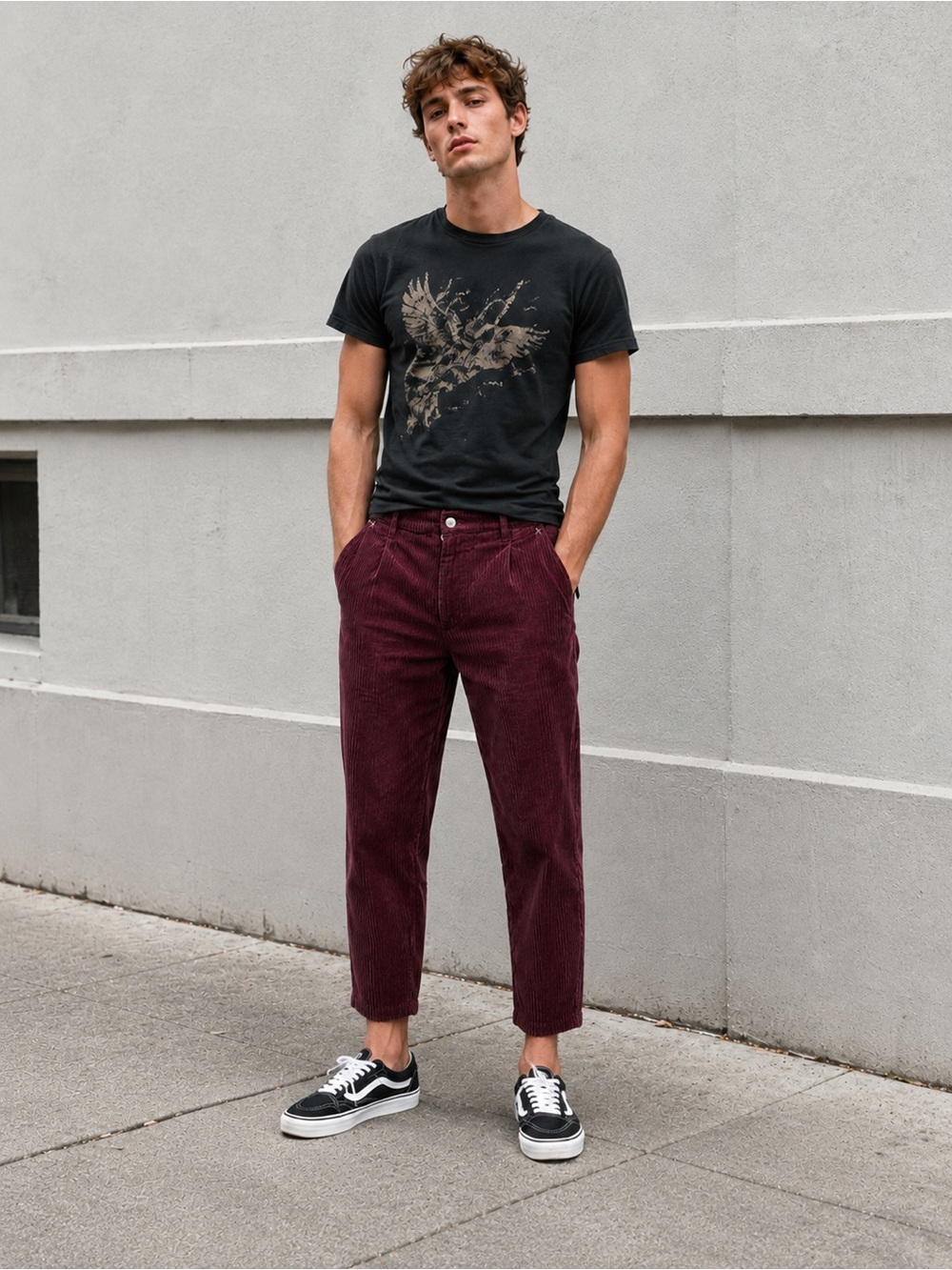 NWOT Elwood Burgundy Corduroy Pants Mens 34 Baggy Skate Streetwear Wide Wale Zip